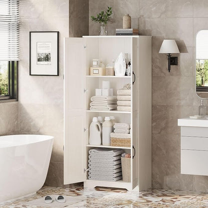 Garvee Kitchen Pantry Cabinet, Freestanding White Pantry Storage Cabinet, 60 in Cupboard, Tall Bathroom Storage Cabinet with 2 Doors and Adjustable Shelves, for Dining Room, Living Room, White