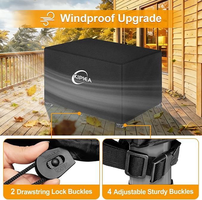 Kipiea Rectangular Fire Pit Cover 44x26 inch – Upgraded 600D Heavy Duty, 100% Waterproof, UV & Tear Resistant, Propane Fire Table Cover, Black