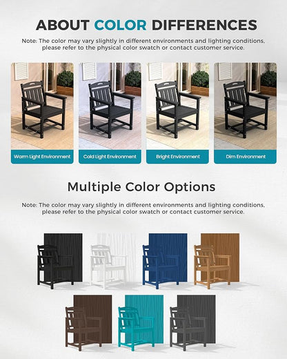 Ciokea HDPE Outdoor Patio Dining Chairs Set of 2, All-Weather Porch Chair with Wide Seat, Durable Outdoor Furniture for Backyard, Garden, Lawn & Poolside, Black