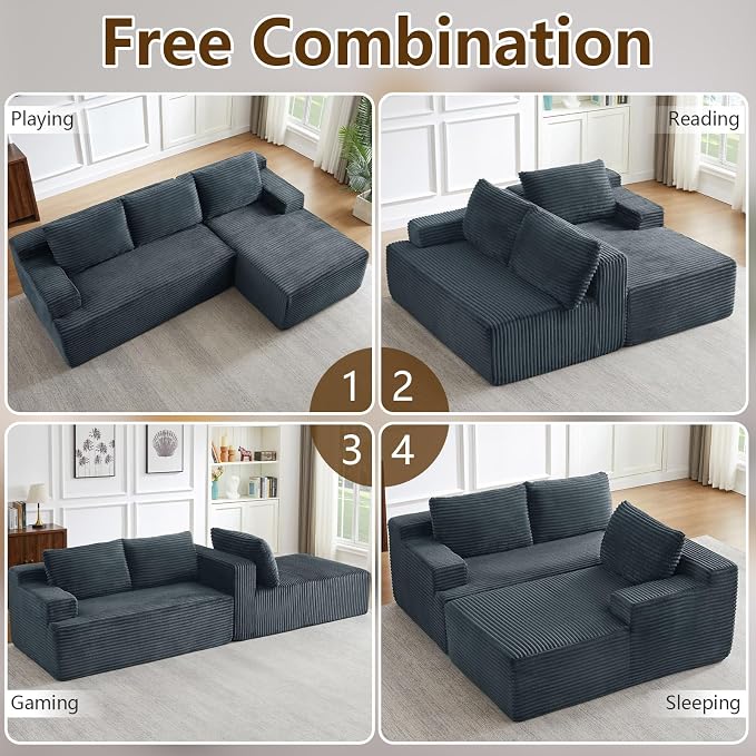 96.1" Modular Sectional Sofa Couches L-Shape Couch 3 Seat Modular Sofa Corduroy Memory Foam Sectional Boneless Couches for Living Room, Cloud Couch with Oversized Chaise(Dark Gray, Right Facing)