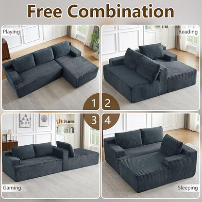 96.1" Modular Sectional Sofa Couches L-Shape Couch 3 Seat Modular Sofa Corduroy Memory Foam Sectional Boneless Couches for Living Room, Cloud Couch with Oversized Chaise(Dark Gray, Right Facing)