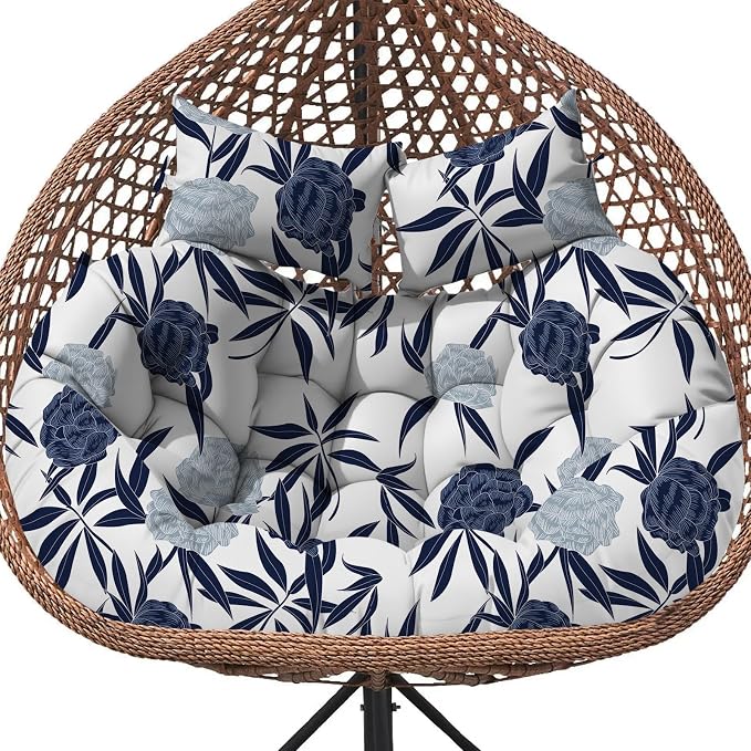 Double Egg Chair Cushion Replacement Waterproof for Outdoor Patio Hanging Basket Egg Chairs, 59x43-Inch Thickened 100% Cotton Large Double Eggs Swing Chair Cushions, Blue Enchantress