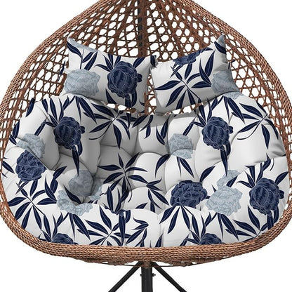 Double Egg Chair Cushion Replacement Waterproof for Outdoor Patio Hanging Basket Egg Chairs, 59x43-Inch Thickened 100% Cotton Large Double Eggs Swing Chair Cushions, Blue Enchantress