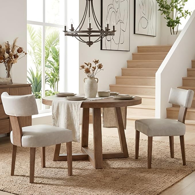HNY Mid Century Modern Dining Chairs Set of 2, Farmhouse PU Leather Upholstered Accent Chair Curved Backrest Kitchen Chairs, with Hardwood Frame, Grey