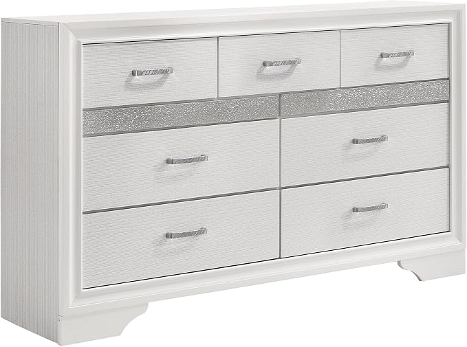 Coaster Home Furnishings Miranda Contemporary 5-Piece Bedroom Set Fabric Upholstered Queen Size Panel Bed Frame 54-inch Headboard White 205110Q-S5