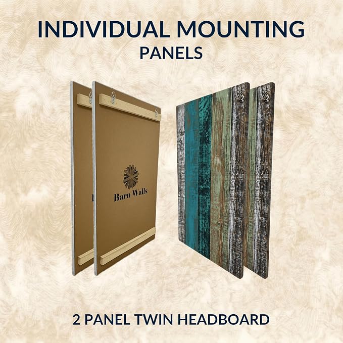 Barn Walls Wood Plank Headboard - Twin Size Urban Industrial Wall Mounted, Linear Color Overlay White Mint Turquoise & Pale Green on Black Barrel Deep Stain, Real Wood Accent