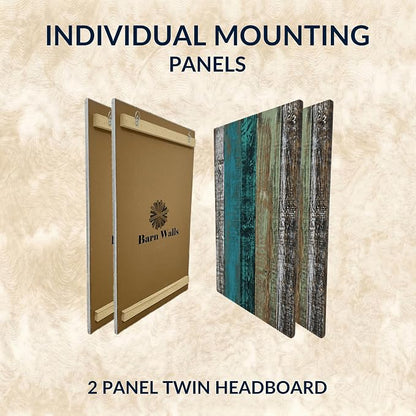 Barn Walls Wood Plank Headboard - Twin Size Urban Industrial Wall Mounted, Linear Color Overlay White Mint Turquoise & Pale Green on Black Barrel Deep Stain, Real Wood Accent