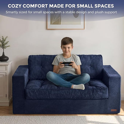 MAXYOYO Loveseat Sofa Couch, Upholstered Bean Bag Chair Cloud 2-Seat for Adults, Boneless Couch with Tufted Cushion & Pillows, Sofa in A Box, No Assembly Required, Navy