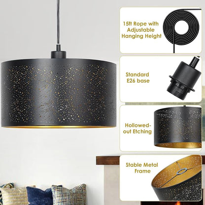 Qingmiao Plug in Pendant Light, Hanging Lamp Plug in with LED Bulb, 3-Way Dimmable Hanging Light Fixture for Living Room Bedroom Kitchen Ceiling Farmhouse Home Decor