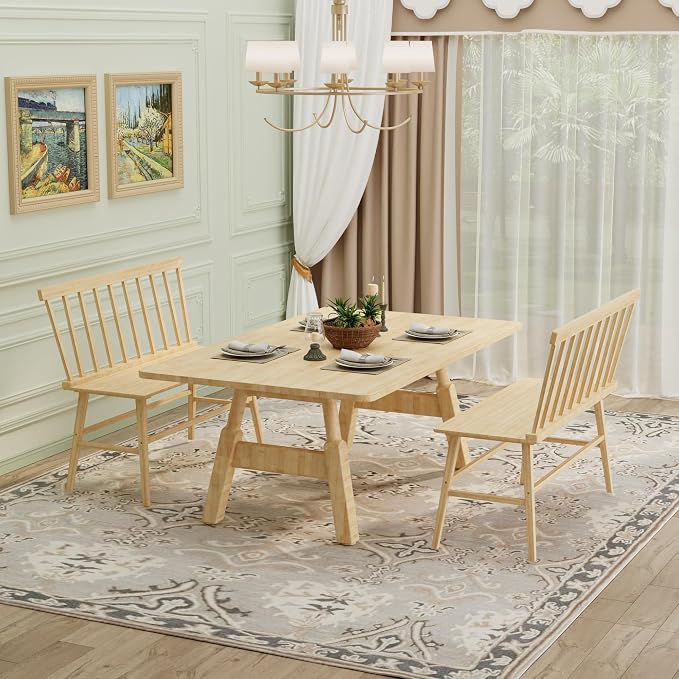 APRTAT Bamboo Entryway Bench, Dining Bench with Spindle Back (Natural) | Natural Bamboo & H-Shaped Support, Spindle Back, Ideal for entryways, bedrooms, outdoor settings, Easy Assembly & Clean