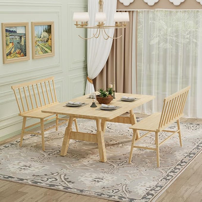 APRTAT Bamboo Entryway Bench, Dining Bench with Spindle Back (Natural) | Natural Bamboo & H-Shaped Support, Spindle Back, Ideal for entryways, bedrooms, outdoor settings, Easy Assembly & Clean