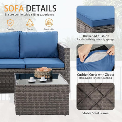 Shintenchi 4 Pieces Patio Furniture Set, 2-in-1 Convertible Sectional Sofa & Chaise Lounge, All-Weather Wicker Rattan Sofa Couch with Cushions & Coffee Table for Yard, Garden, Porch, Poolside