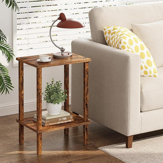 TUTOTAK End Table, Set of 2, Side Table, Nightstand, 2-Tier Storage Shelf, Sofa Table for Small Space, Living Room, Bedroom, Brown TB01BB035C
