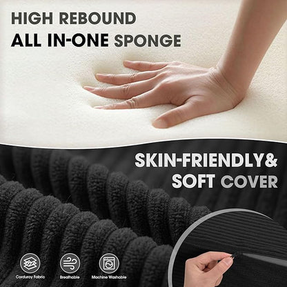 Kasunpul Folding Sofa Bed with Pillow, Memory Foam Fold Out Chair Bed, Convertible Sleeper Chair with Washable Cover, Futon Floor Couch for Living Room/Dorm/Guest Use/Home Office/Apartment, Black