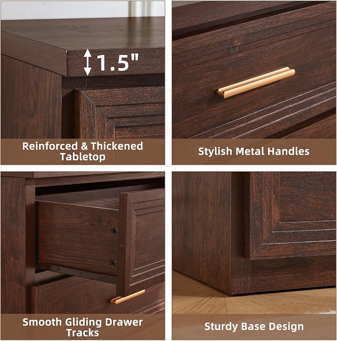 RWYHG Dresser Set for Bedroom with 5 Drawers 45" Tall Wood Closet Organizer with Metal Handle Furniture for Living Room Hallway Walnut