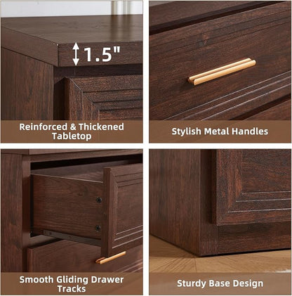 RWYHG Dresser for Bedroom with 5 Drawers 45" Tall Wood Closet Organizer with Metal Handle Furniture for Living Room Hallway Walnut