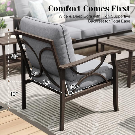 FansaFurn 2-Pieces Outdoor Patio Furniture Set, Outdoor Metal Sectional Furniture with Cushions, Outdoor Conversation Set with Coffee Table for Deck, Backyard, Garden, Balcony, Grey