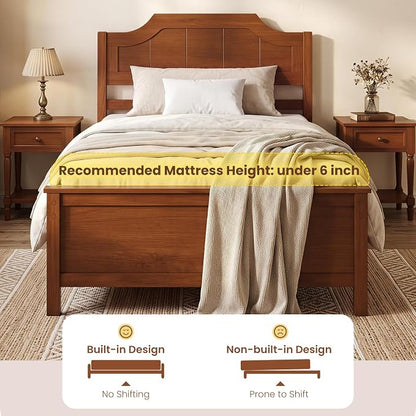 Giantex Twin Size Wooden Bed Frame with Headboard, Wood Slat Support | Farmhouse Platform Bed with Heavy Duty Mattress Foundation, Under-Bed Storage, No Box Spring Needed, Easy Assembly (Walnut)