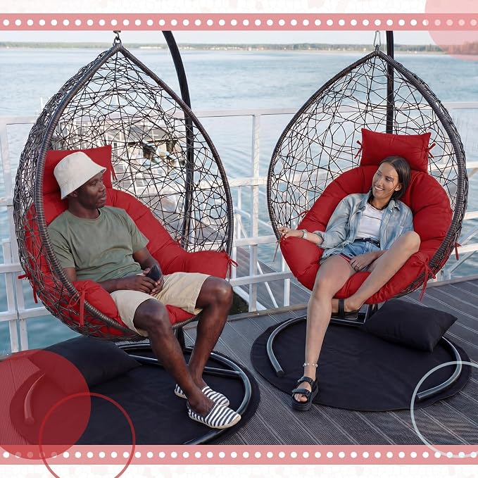 Tudomro Red Waterproof Egg Chair Cushion with Pillow Filling 2.58 kg Replacement Rocking Wicker Chair Cushion 48" x 32" High Back Hanging Swing Hammock Pad Thicken for Outdoor Patio Garden