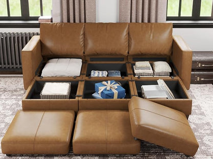 EASE MOOSE Faux Leather Sectional Modular Sofa Couch,Sleeper Modular Sectional Sofa Couch Bed Brown