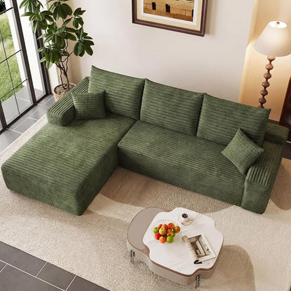 95" Modular Sectional Couch, Boneless L Shaped Cloud Sofa with Chaise Lounge, Corduroy Upholstered Couches Memory Foam Deep Seat, No Assembly Required, Ideal for Living Room(Green, Left Facing)