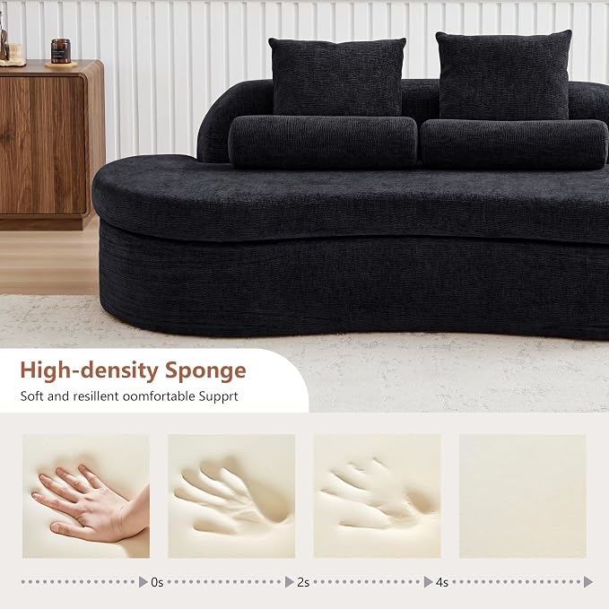 AVZEAR 78" Curved Loveseat Sofa, Chenille Upholstered 2 Seater Couch for Living Room, No Assembly Modern Love Seat Cloud Sofa with 2 Bolster Pillows & 2 Square Pillows, High-Density Foam, Black