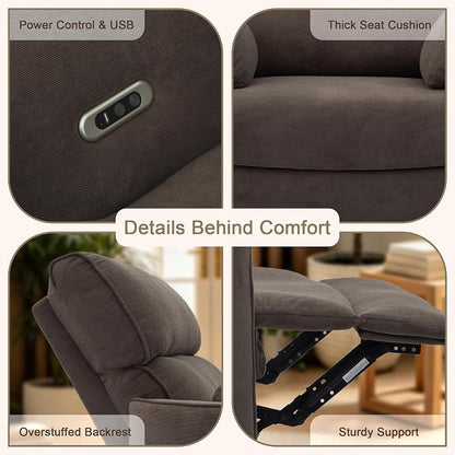 450lbs Oversized Power Recliner Chair, 53" Extra Wide Electric Recliner for Big and Tall Adults, Single Sofa with USB & Type-C Ports, Pillows, Chair for Living Room, Bedroom, Office (Brown)