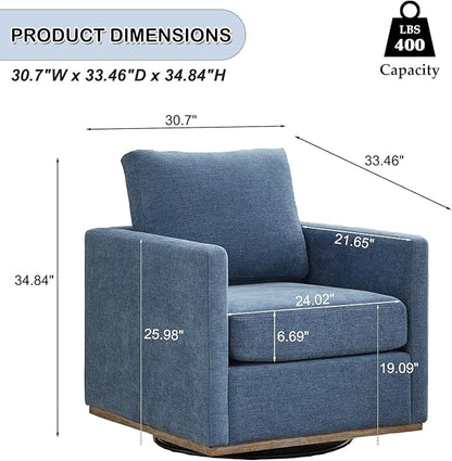 Swivel Accent Chair Set of 2, 360 Degree Square Swivel Chair for Living Room, Mid Century Modern Upholstered Barrel Chair,Comfy Sofa Armchairs for Bedroom,Nursery,Chenille, Blue