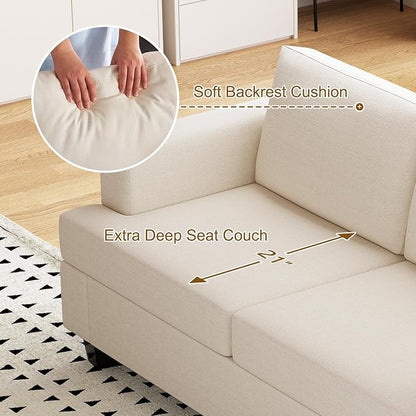Furnimart Modern 3 Seater Couch and Loveseat Sets, Couches Set of 2 for Living Room, Deep Seat Sectional Sofa and Love Seat Set, Beige