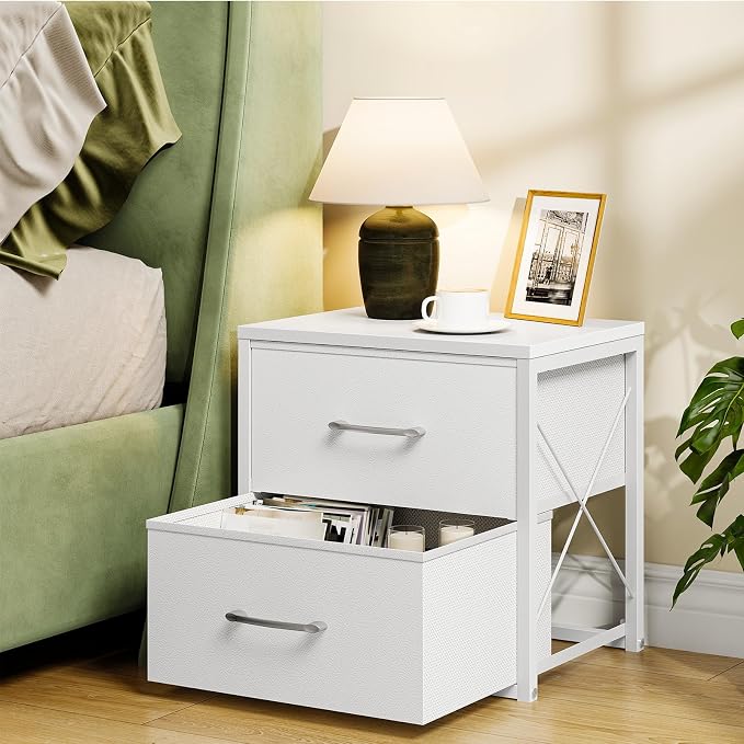 CHOEZON Stackable Storage Drawers for Closet, 2 Drawer Dresser with Wooden Top, Fabric Clothes Organizers with Metal Handles, Closet Organizer with 2 Drawers for Bedroom, Living Room, White TCW30WB