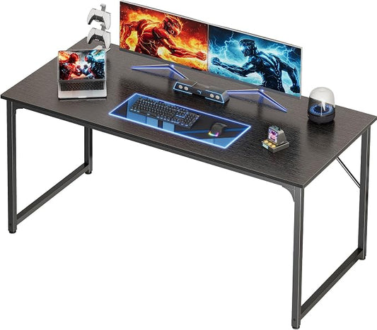 PRAISUN 55 X 24 Inch Computer Desk with Deeper Desktop, Gaming Office Writing Work Desk for Home Office, Study, Bedroom, Work from Home, Metal Frame, Black