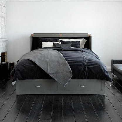 AFI Hamilton Queen Murphy Bed Chest with Mattress, Storage, and Built-in Charger in Grey