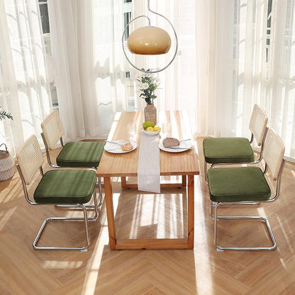 Zesthouse Natural Rattan Dining Chairs Set of 6, Olive Green Modern Kitchen Chairs with Solid Wood Back & Chrome Base, Mid Century Breuer Design Inspired, Upholstered Luxurious Velvet Fabric