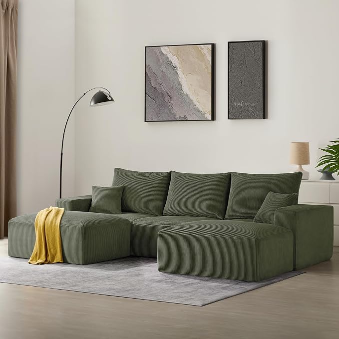 40" Oversized Large Square Corduroy Ottoman Pouf - Poofy Plush Foot Rest with Foam Chunk Filling, Movable Floor Pouf Footstool & Ottoman Coffee Table for Living Room Couch Bedroom, Green(2 Pieces)