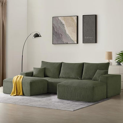 40" Oversized Large Square Corduroy Ottoman Pouf - Poofy Plush Foot Rest with Foam Chunk Filling, Movable Floor Pouf Footstool & Ottoman Coffee Table for Living Room Couch Bedroom, Green(2 Pieces)