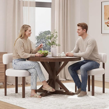Wooden Dining Chairs Set of 6, Upholstered Kitchen Chairs with Solid Wood Legs, Mid Century Dining Room Chair with Ergonomic Curved Backrest for Kitchen Dining Vanity, Beige