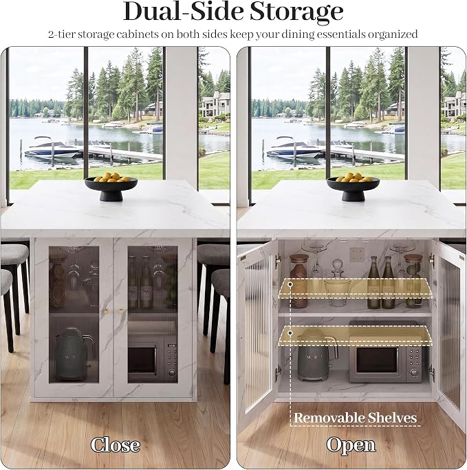 51"-78" Extendable Dining Table for 4-8, White Faux Marble Kitchen Table | Modern Dining Room Table with Hidden Storage, Rectangle Dinner Tables for Dining Room Kitchen Living Room (White Marble)