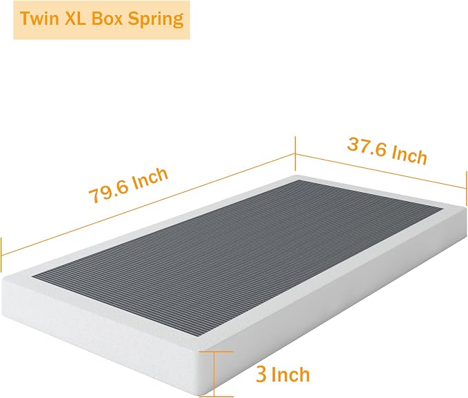 SHLAND Box Spring Twin XL - 3 Inch Heavy Duty Low Profile Metal Box Springs for Twin XL Bed, Mattress Foundation, Easy Assembly,Easy Clean Cover
