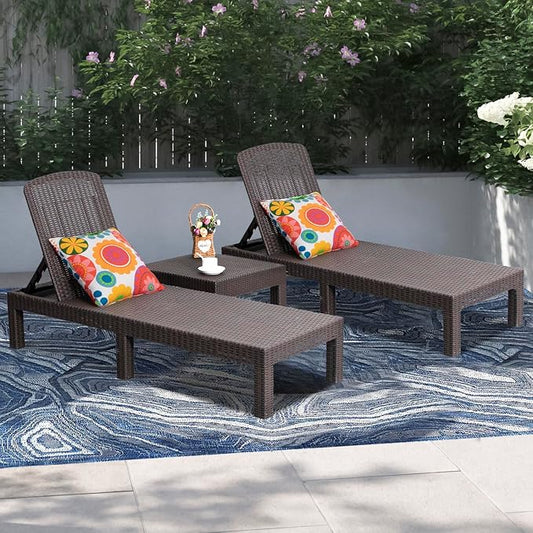 DIMAR GARDEN Outdoor Chaise Lounge,Resin Pool Lounge Chair Waterproof Recliner Beach Chairs, Mocha