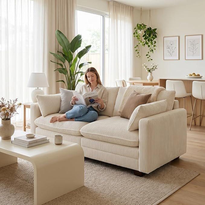 Gizoon 75” Small Cloud Loveseat Couches for Living Room, 2 Seater Love Seat Sofa with Comfy Deep Seat, Small Washable Couches with Removable Corduroy Cover for Apartment, Beige