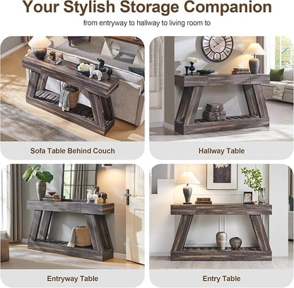 60" Farmhouse Entryway Table with Drawer, Entry Table with Storage, Sofa Table for Living Room, Behind Couch, Sofa(Dark Rustic Oak)