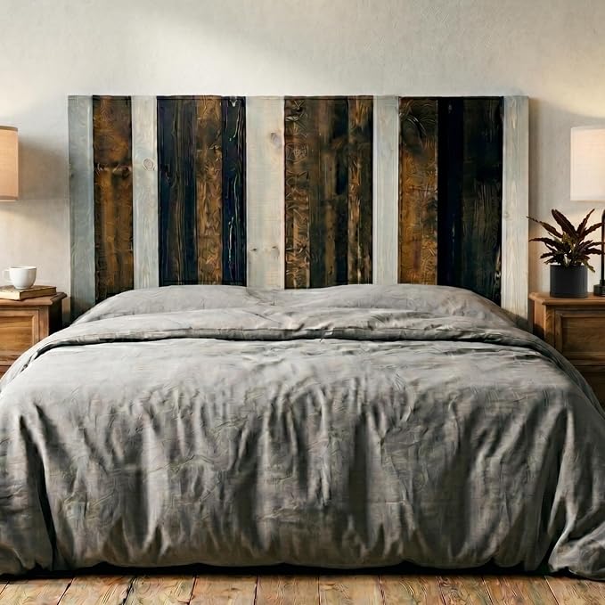 Barn Walls Queen Headboard - All Terrain Mix Multi-Tonal Solid Wood Panels | Wall Mount, Adjustable Height, Made in America