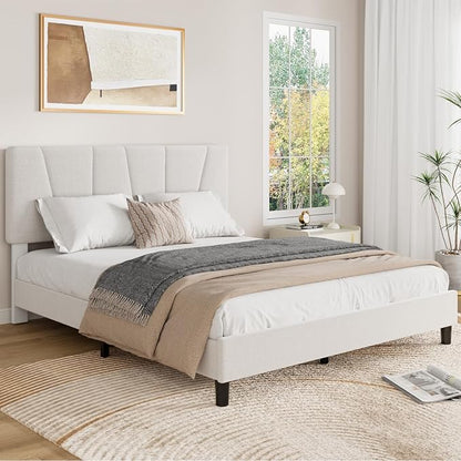 GarveeHome Queen Size Bed Frame with Upholstered Headboard, Modern Fabric Platform Bed Frame with Wooden Slat Support, Adjustable Headboard, No Box Spring Needed, Noise-Free, for Bedroom