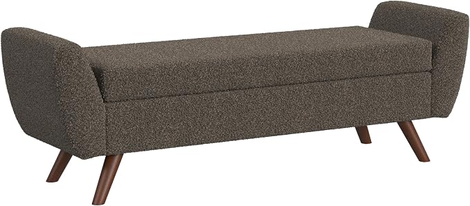 HomePop 60" Modern Storage Bench with Wood Legs - Dark Brown Boucle