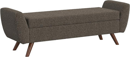 HomePop 60" Modern Storage Bench with Wood Legs - Dark Brown Boucle