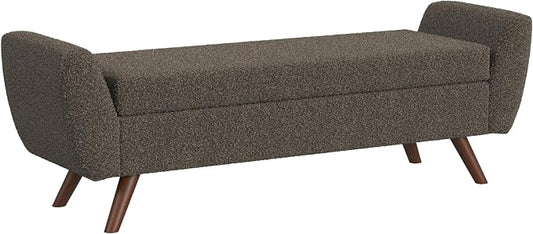 HomePop 60" Modern Storage Bench with Wood Legs - Dark Brown Boucle