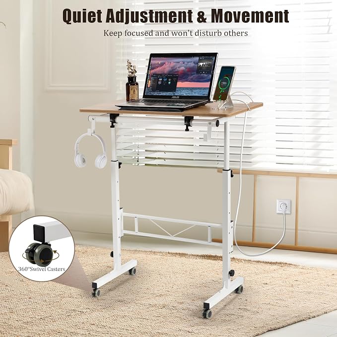 SIDUCAL Standing Desk Height Adjustable with Tiltable Tabletop, Vintage Oak