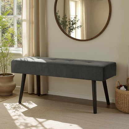 Comfy to go Entryway Bench - Grey Bench for Bedroom, Modern Ottoman End of Bed, Corduroy Padded Benches for Living Room, Foyer, Mudroom, Hallway - 39" L x 14" W x 17" H