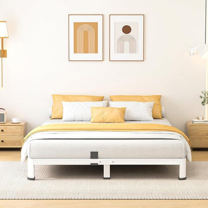 Superay 10 Inch Full Size Metal Platform Bed Frame with Round Corners, Storage Space Under High Bed Frame-Heavy Duty Steel Slats Support, Noise Free - Easy Assembly - No Box Spring Needed, White