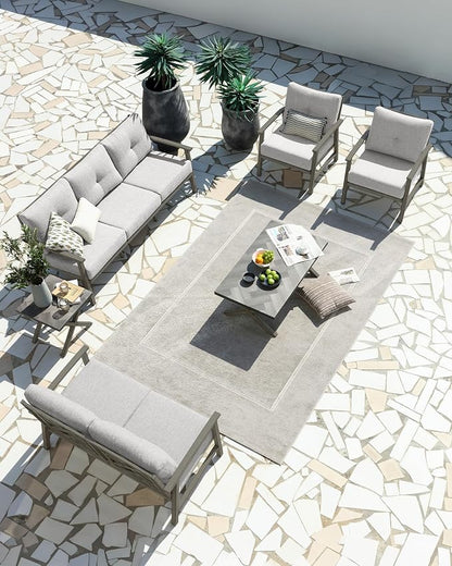 2 Pieces Outdoor Patio Chairs, Outdoor Aluminum Armchair Conversation Set with Thick Cushions, All Weather Patio Furniture Sofa Chairs Set for Garden, Poolside, Lawn, Limed Oak